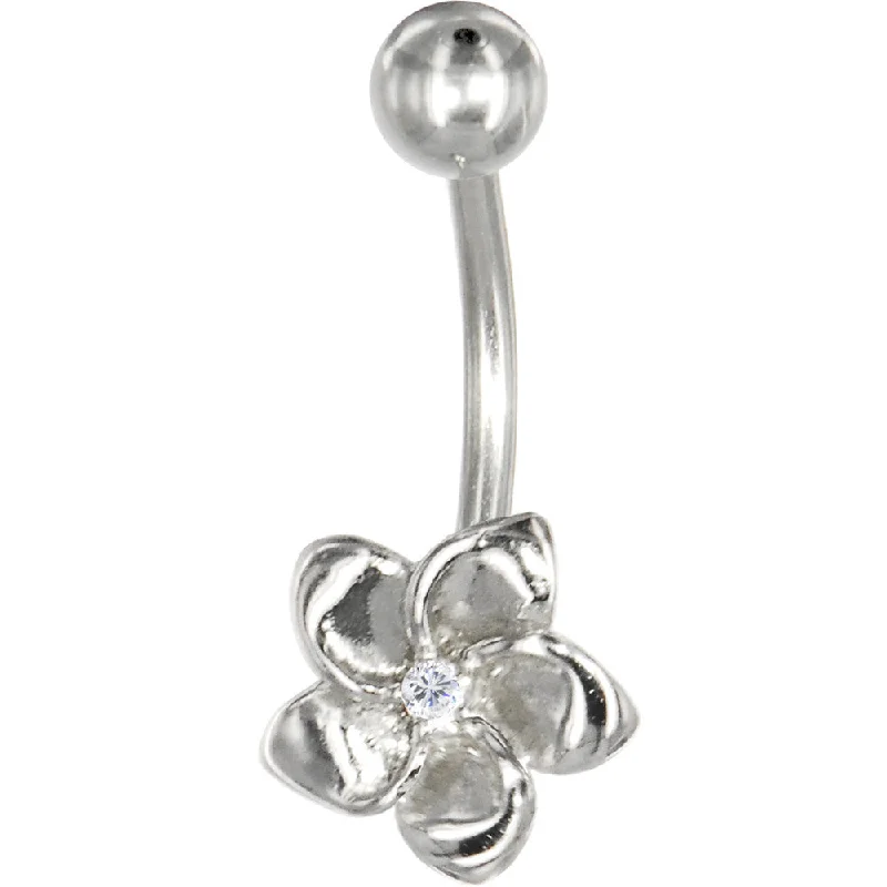 Comfortable Belly Rings with Radiant Detail -16 Gauge Solid 14KT White Gold Cubic Zirconia FLOWER Belly Ring Comfortable Belly Rings with Radiant Detail -16 Gauge Solid 14KT White Gold Cubic Zirconia FLOWER Belly Ring
