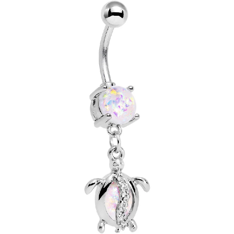 Belly Rings with Modern and Chic Styles -White Faux Opal Clear Gem Beach Turtle Dangle Belly Ring Belly Rings with Modern and Chic Styles -White Faux Opal Clear Gem Beach Turtle Dangle Belly Ring