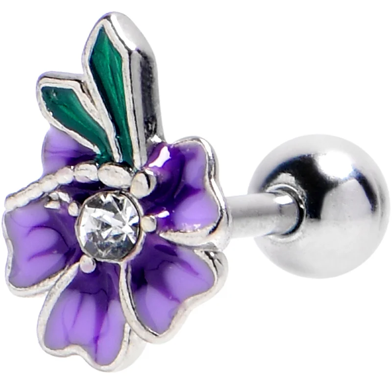 Women's Earrings – Elegant Designs for Every Personality--16 Gauge 1/4 Clear Gem Faerie Flower Purple Cartilage Tragus Earring