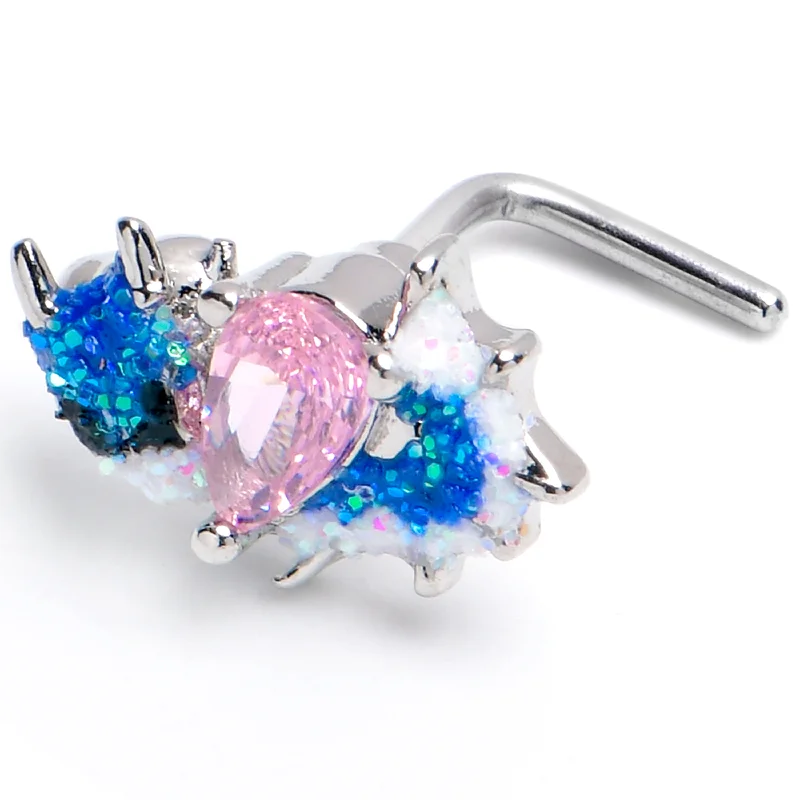 Nose Rings for Edgy Look -20 Gauge 7mm Pink CZ Gem Sea Monster Glitter Blue L Shape Nose Ring Nose Rings for Edgy Look -20 Gauge 7mm Pink CZ Gem Sea Monster Glitter Blue L Shape Nose Ring