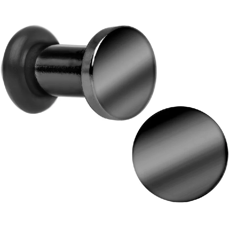 Women's Earrings – Elegant Designs for Every Personality--6 Gauge Black Titanium Plated Steel Flat Top Single Flare Plug Set Women's Earrings – Elegant Designs for Every Personality--6 Gauge Black Titanium Plated Steel Flat Top Single Flare Plug Set