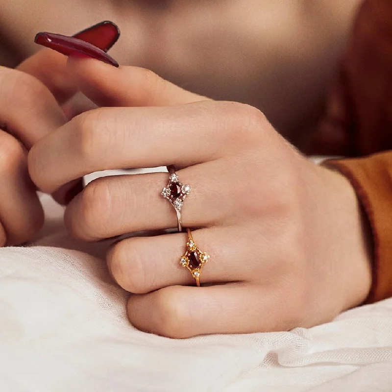Chic Women's Rings for Fashion-Forward Looks-MARTHA. Ornate Garnet Floral Ring - Silver Chic Women's Rings for Fashion-Forward Looks-MARTHA. Ornate Garnet Floral Ring - Silver