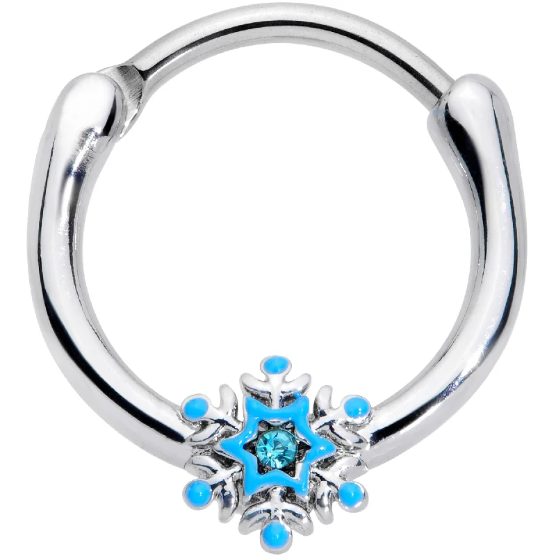 Nose Rings for Fast Fashion -16 Gauge 3/8 Aqua Gem Winter Snowflake Septum Clicker