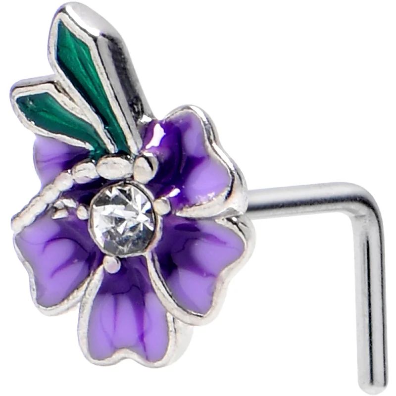 Trendy Nose Rings for Fashionable Women -20 Gauge 1/4 Clear Gem Faerie Flower Purple L Shape Nose Ring Trendy Nose Rings for Fashionable Women -20 Gauge 1/4 Clear Gem Faerie Flower Purple L Shape Nose Ring