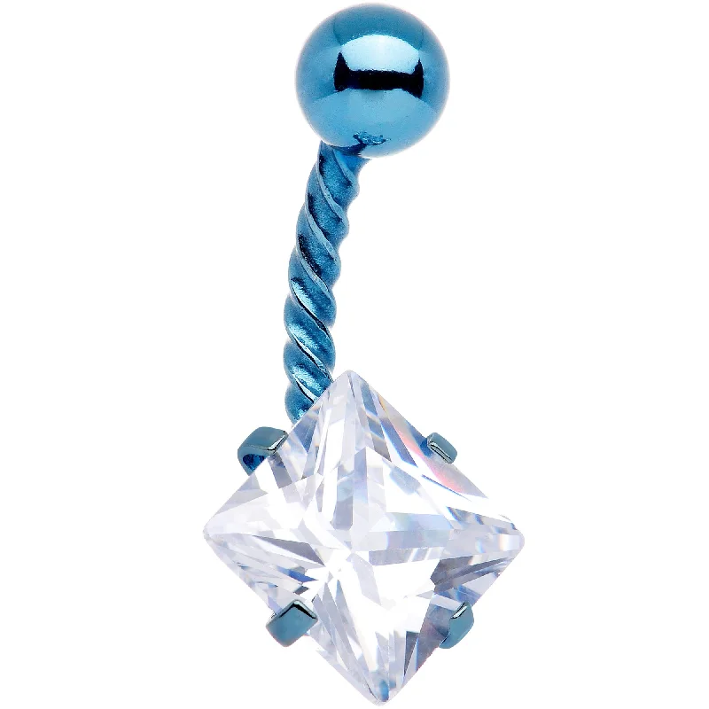 Trendy Belly Rings with Modern Touch -Clear CZ Gem Light Blue Party Princess Seriously Twisted Belly Ring Trendy Belly Rings with Modern Touch -Clear CZ Gem Light Blue Party Princess Seriously Twisted Belly Ring