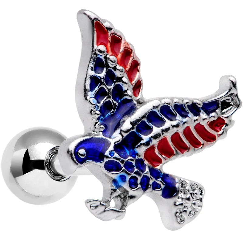 Women's Earrings – Elegant Designs for Every Personality--16 Gauge 1/4 Red Blue Patriotic Eagle Cartilage Tragus Earring
