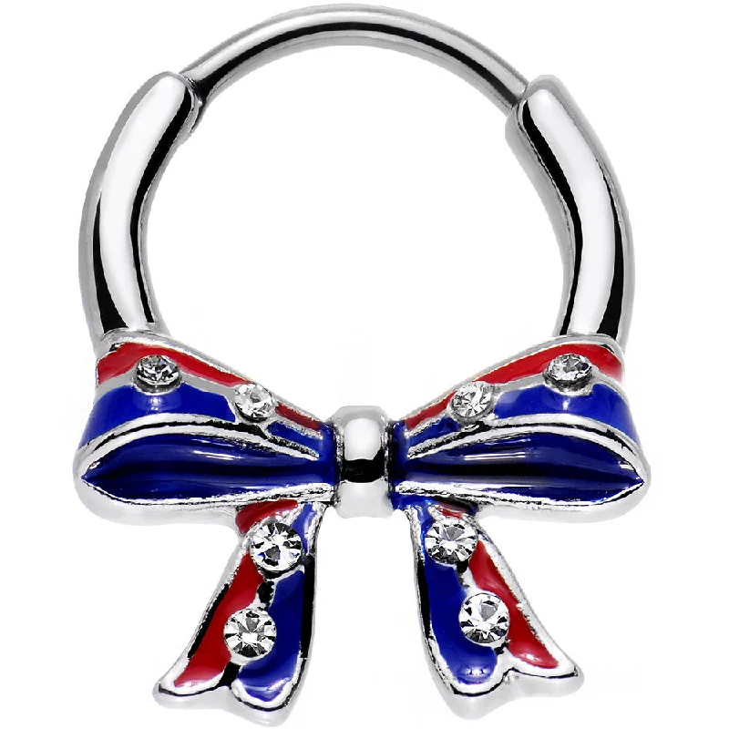 Nose Rings with Sparkling Stone Details -16 Gauge 9mm Clear Gem Red Blue America Tie a Ribbon Septum Clicker Nose Rings with Sparkling Stone Details -16 Gauge 9mm Clear Gem Red Blue America Tie a Ribbon Septum Clicker