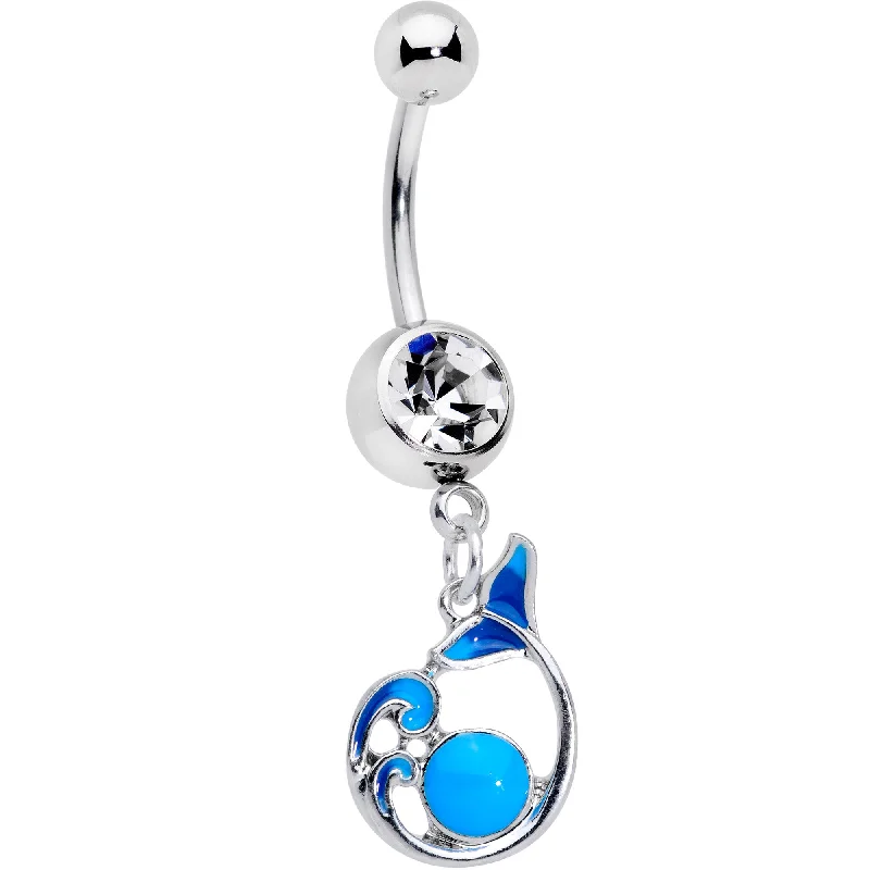 Belly Rings with Gemstone Designs for Chic Style -Clear Gem Whale in the Water Nautical Dangle Belly Ring Belly Rings with Gemstone Designs for Chic Style -Clear Gem Whale in the Water Nautical Dangle Belly Ring