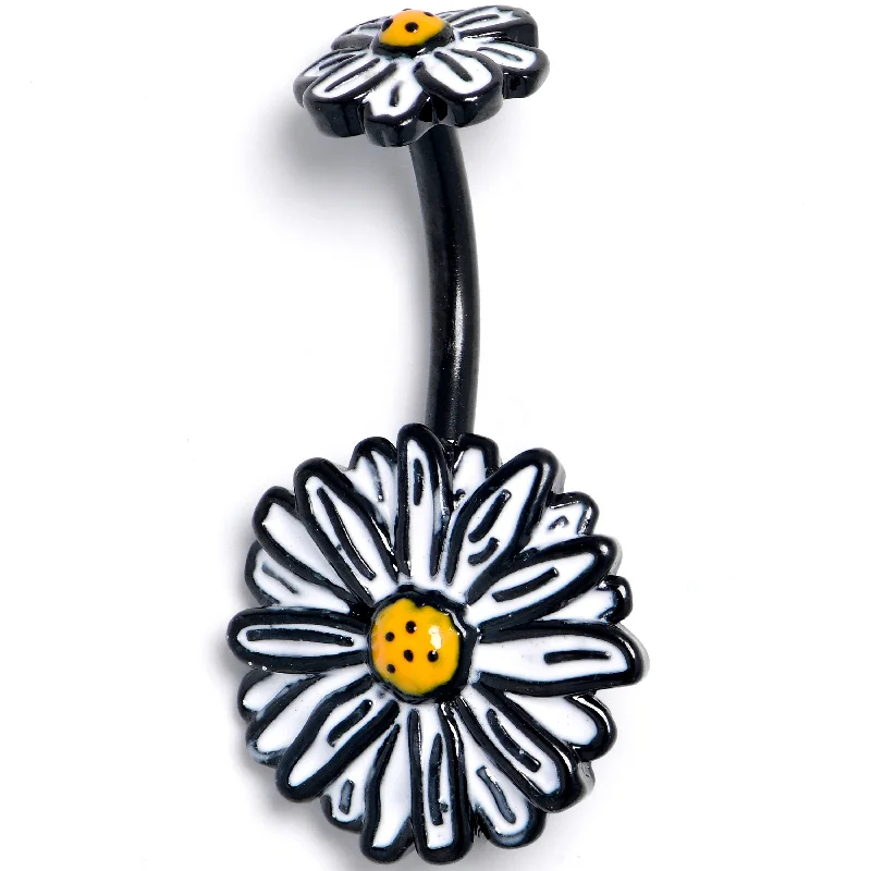 Belly Rings for Special Occasions -Black Pretty Daisy Flower Double Mount Belly Ring Belly Rings for Special Occasions -Black Pretty Daisy Flower Double Mount Belly Ring