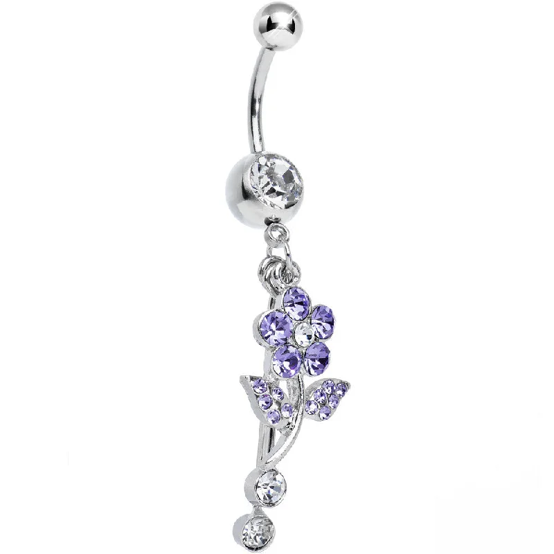 Belly Rings with Colorful Stones for Bold Fashion -Clear Gem Sparkling Purple Daisy Flower Dangle Belly Ring Belly Rings with Colorful Stones for Bold Fashion -Clear Gem Sparkling Purple Daisy Flower Dangle Belly Ring