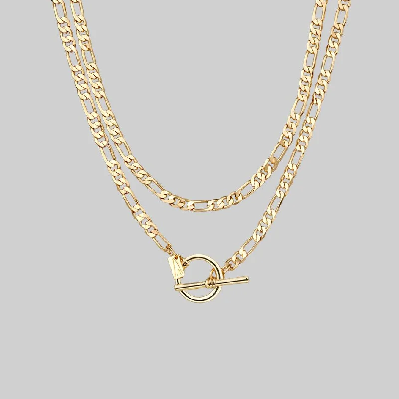 Shop Classic Women's  Necklaces & Pendants with a Modern Twist-HARMONY. Double Wrap T-Bar Chain - Gold