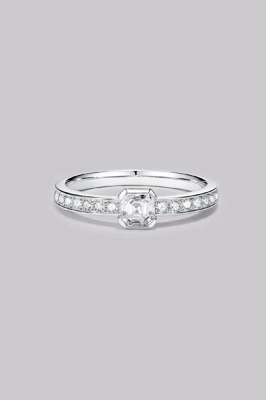 Chic Women's Rings for Fashion-Forward Looks-Pavé Asscher Diamond Ring (0.57ct)