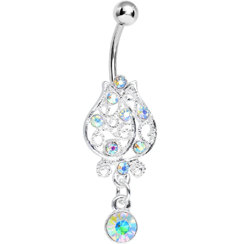 Belly Rings for Special Events -Aurora Gem Brilliant Rosebud Dangle Belly Ring