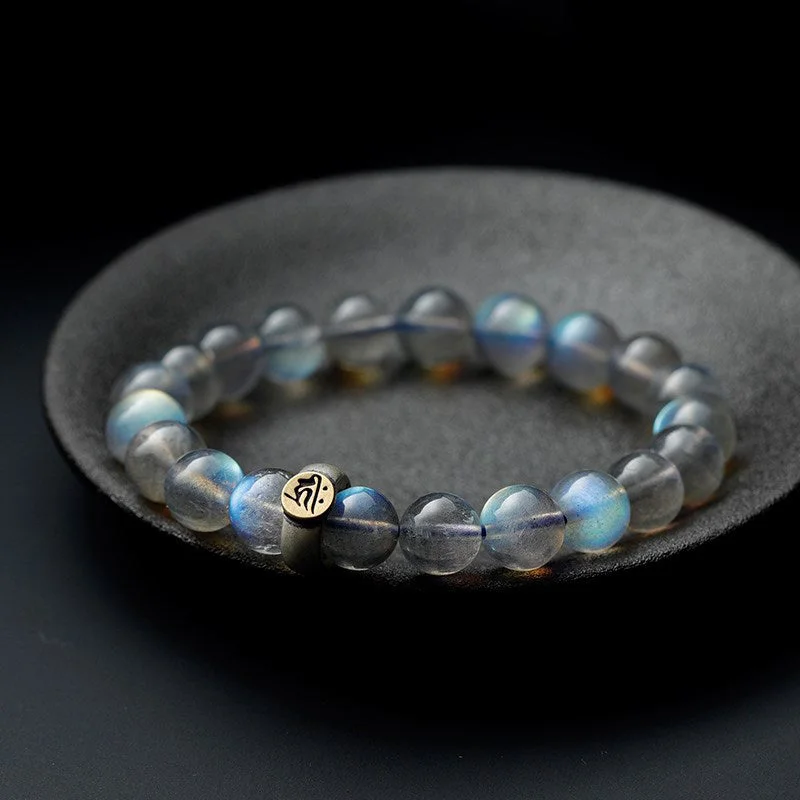 Men's Bracelets with Minimalist Silver Designs-Buddha Stones 12 Chinese Zodiac Moonstone Calm Love Bracelet