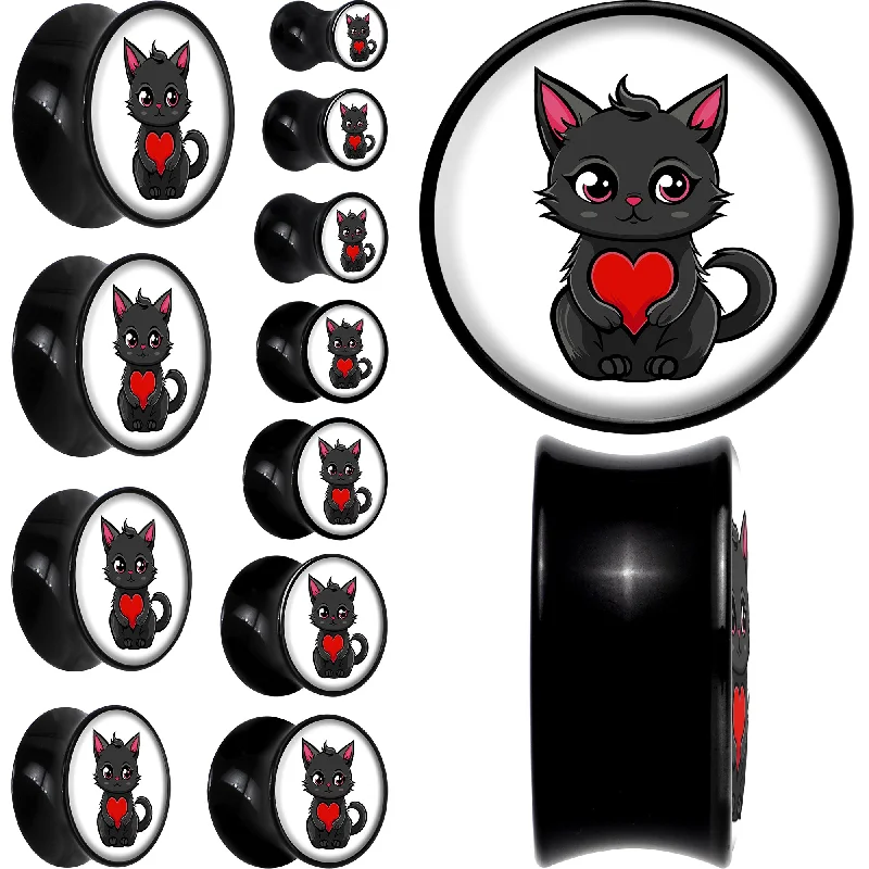 Women's Earrings – Elegant Designs for Every Personality--Valentine Cat Black Acrylic Saddle Plug Set Women's Earrings – Elegant Designs for Every Personality--Valentine Cat Black Acrylic Saddle Plug Set