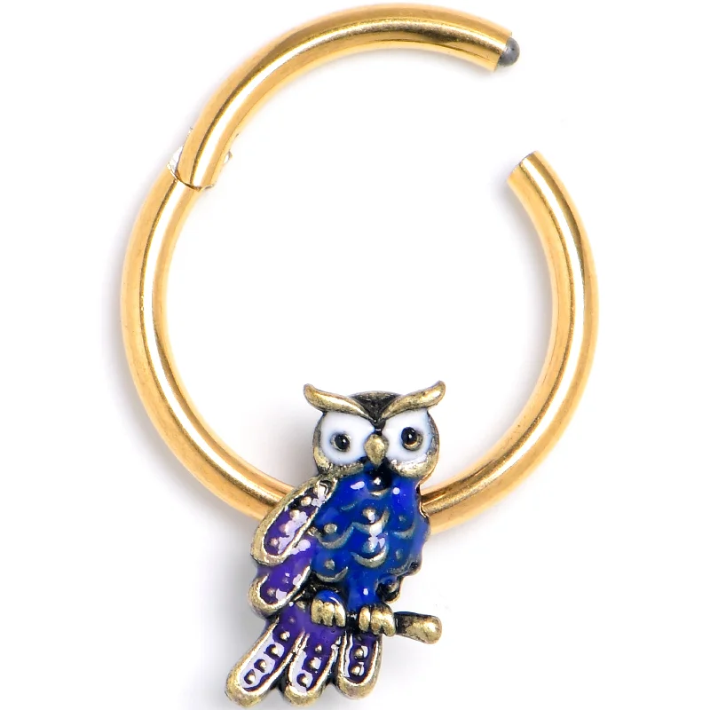 Nose Rings for Teenagers -16 Gauge 3/8 Gold Tone Regal Owl Hinged Segment Ring