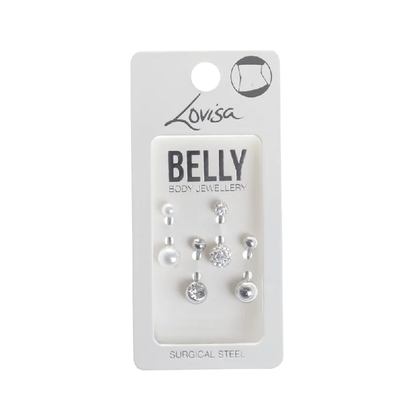 Trendy Belly Rings for Chic Look -Surgical Steel Pave & Diamante Belly Bar 4-Pack