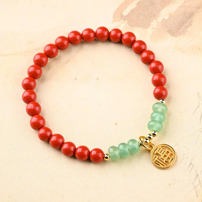 Unique Wedding Cuff Bangles for Women-Buddha Stones Tibetan Cinnabar Green Aventurine Luck Bracelet Necklace