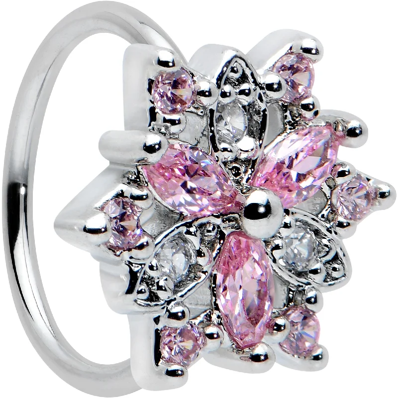 Timeless Nose Rings with Classic Style -20 Gauge 5/16 Pink Clear CZ Gem Snowflake Nose Hoop Timeless Nose Rings with Classic Style -20 Gauge 5/16 Pink Clear CZ Gem Snowflake Nose Hoop