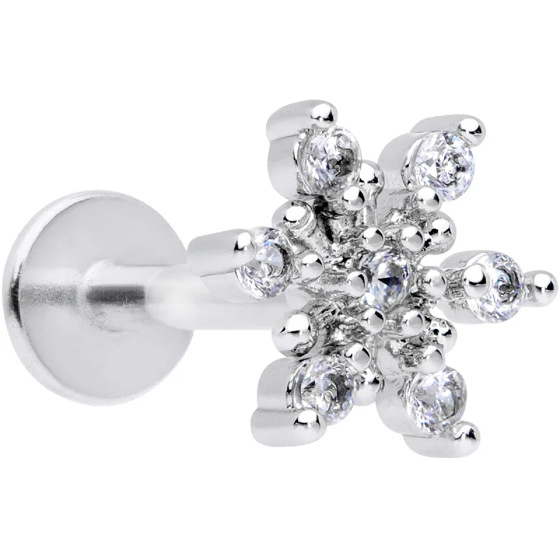 Bold Lip Rings for Modern Women16 Gauge 5/16 Clear CZ Gem Snowflake Christmas Labret Monroe Tragus