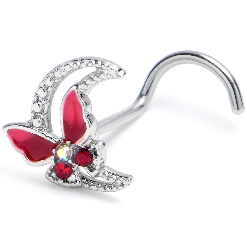 Nose Rings with Round Designs -20 Gauge 7mm Pink Gem Butterfly Pink Beauty Left Side Nose Screw Nose Rings with Round Designs -20 Gauge 7mm Pink Gem Butterfly Pink Beauty Left Side Nose Screw