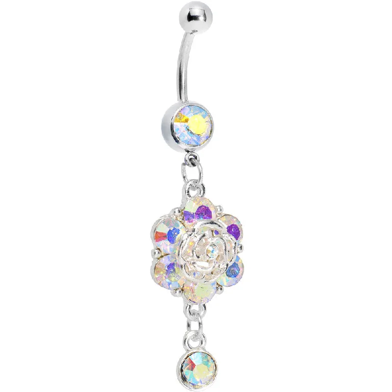 Comfortable Belly Rings with Custom Design -Aurora Gem Fancy Flower Dew Drop Belly Ring Comfortable Belly Rings with Custom Design -Aurora Gem Fancy Flower Dew Drop Belly Ring