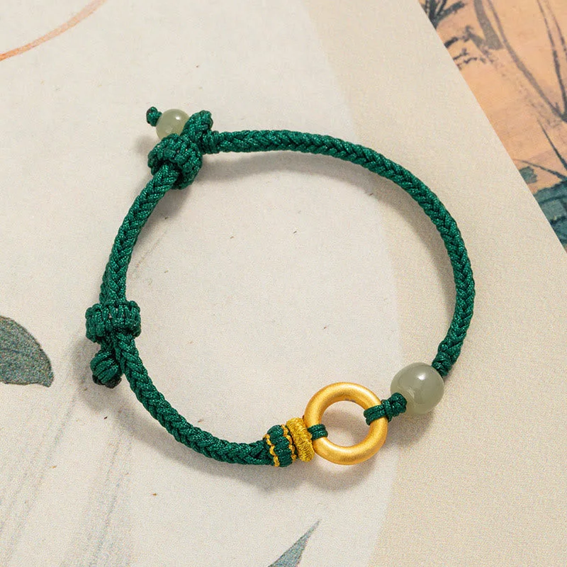 Sterling Silver Bangles with Delicate Details for Women-Buddha Stones 999 Sterling Silver Peace Buckle Hetian Jade Bead Luck Green Rope Braided Bracelet Sterling Silver Bangles with Delicate Details for Women-Buddha Stones 999 Sterling Silver Peace Buckle Hetian Jade Bead Luck Green Rope Braided Bracelet