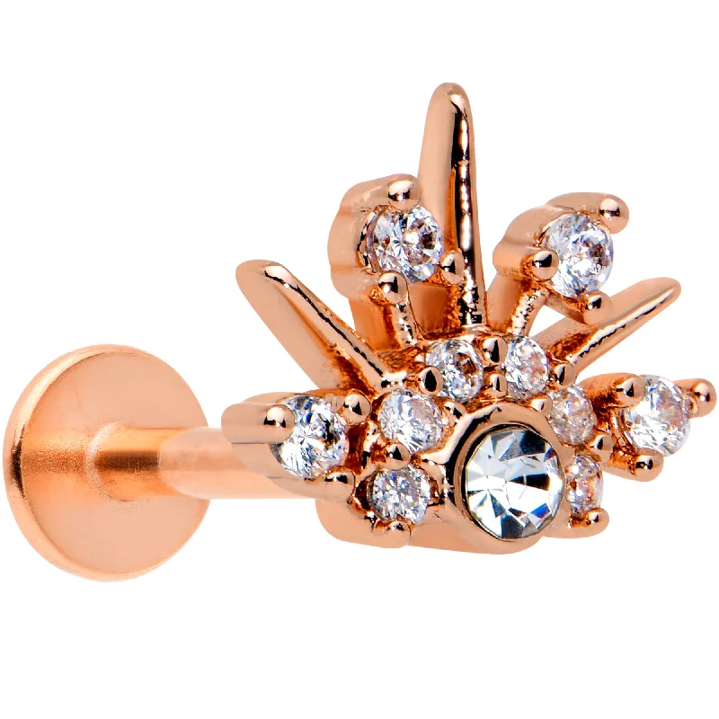 Trendy Lip Rings for Unique Fashion Choices16 Gauge 5/16 Clear CZ Gem Rose Gold Tone Abstract Crown Labret Tragus