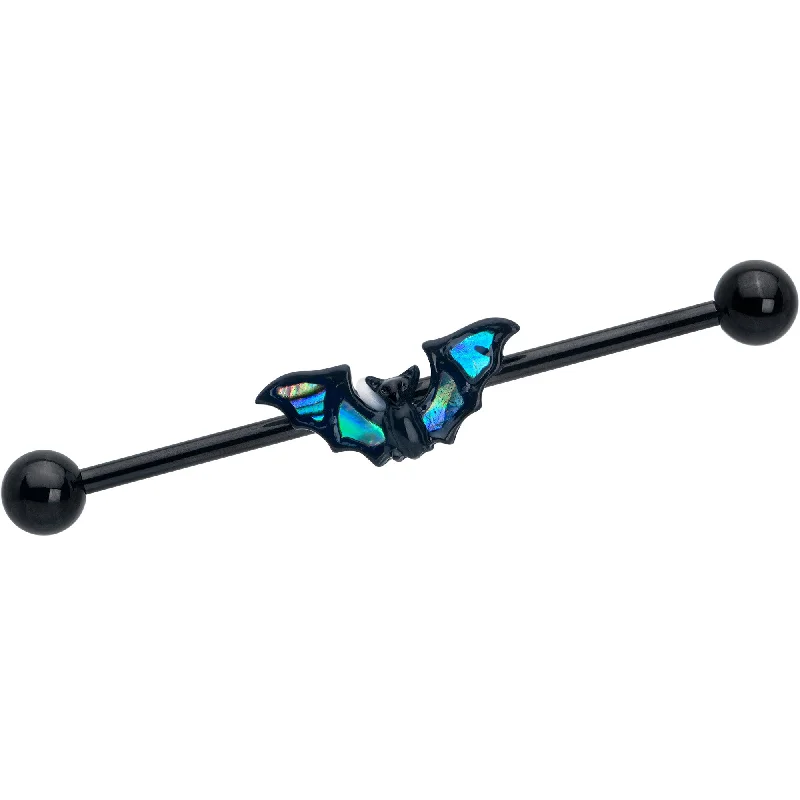 Women's Earrings – Elegant Designs for Every Personality--14 Gauge Black Bat in Blue Industrial Barbell 38mm