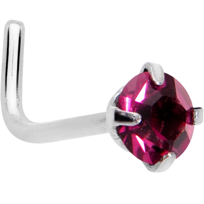 Trendy Nose Rings -20 Gauge 1/4 Purple 3mm CZ Gem Steel L-Shape Nose Ring