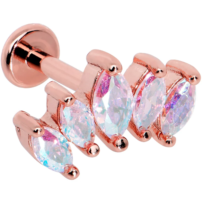 Bold Lip Rings for Statement Fashion16 Gauge 1/4 Clear CZ Gem Rose Gold Hue Fan Internally Thread Labret