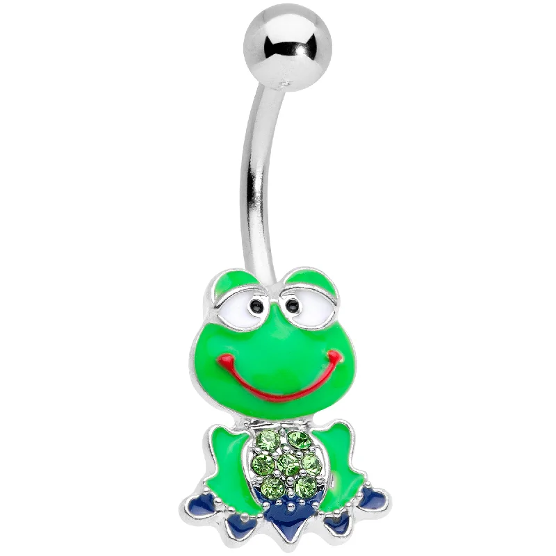 Belly Rings for Bold Fashion Choices -Green Gem Green Goofy Frog Belly Ring