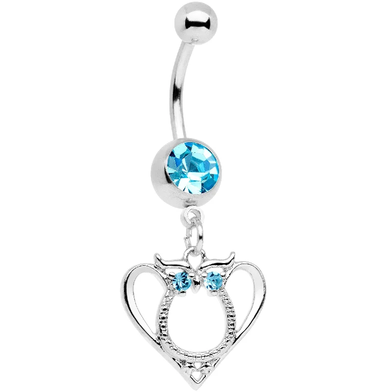 Stylish Belly Rings with Elegant Touches -Aqua Gem Owl Valentines Day Heart Dangle Belly Ring Stylish Belly Rings with Elegant Touches -Aqua Gem Owl Valentines Day Heart Dangle Belly Ring