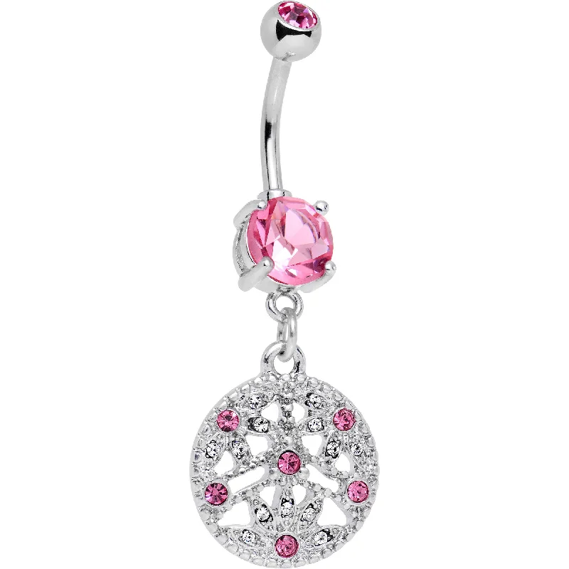 Belly Rings with Glittering Gems for Elegant Style -Pink CZ Gem Baroque Beauty Disc Dangle Belly Ring Belly Rings with Glittering Gems for Elegant Style -Pink CZ Gem Baroque Beauty Disc Dangle Belly Ring