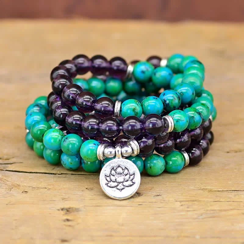 Wrist Bracelets with Adjustable Length for Men-Buddha Stones Amethyst Green Aventurine Spiritual Lotus Charm Bracelet Wrist Bracelets with Adjustable Length for Men-Buddha Stones Amethyst Green Aventurine Spiritual Lotus Charm Bracelet