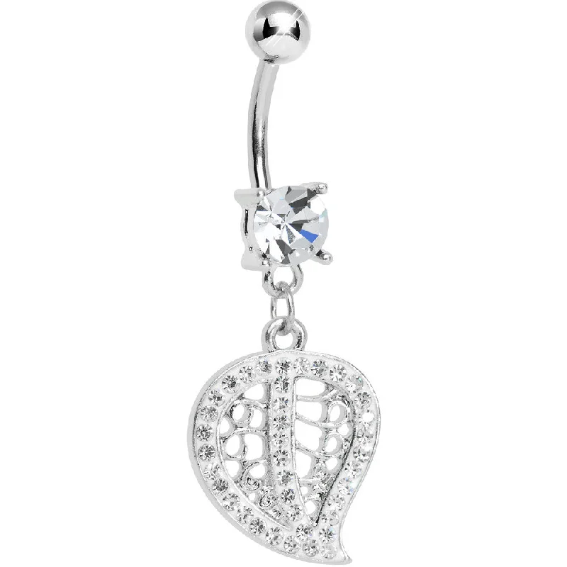 Beautiful Belly Rings for Elegant Appeal -Clear Gem Paved Hollow Leaf Dangle Belly Ring Beautiful Belly Rings for Elegant Appeal -Clear Gem Paved Hollow Leaf Dangle Belly Ring