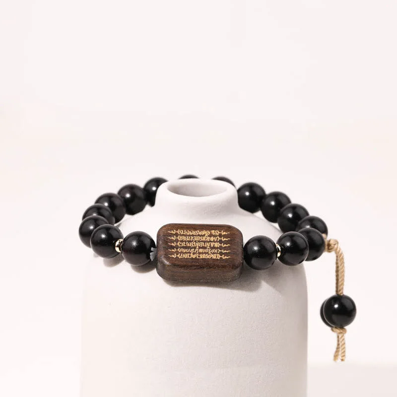Men's Adjustable Leather Bracelets with Charms-Buddha Stones Ebony Wood Scripture Engraved Peace Bracelet Men's Adjustable Leather Bracelets with Charms-Buddha Stones Ebony Wood Scripture Engraved Peace Bracelet