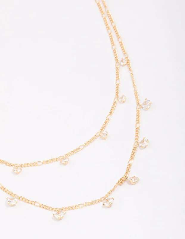Shop Classic Women's Necklaces & Pendants with a Modern Twist-Gold Plated Brass Double Cubic Zirconia Droplet Layered Necklace Shop Classic Women's Necklaces & Pendants with a Modern Twist-Gold Plated Brass Double Cubic Zirconia Droplet Layered Necklace