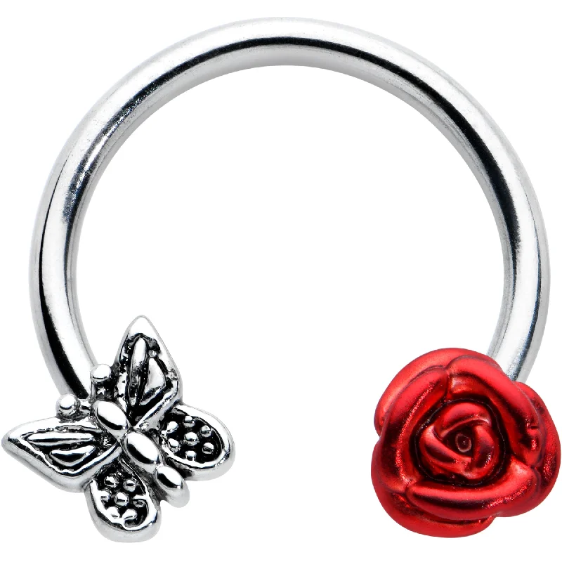 Lip Rings for Classic Everyday Fashion16 Gauge 3/8 Butterfly Red Rose Flower Horseshoe Circular Barbell
