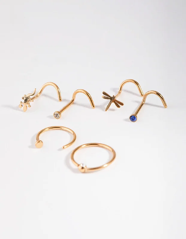 Beautiful Nose Rings for Every Occasion -Surgical Steel Diamante Animal Nose Ring 6-Pack Beautiful Nose Rings for Every Occasion -Surgical Steel Diamante Animal Nose Ring 6-Pack