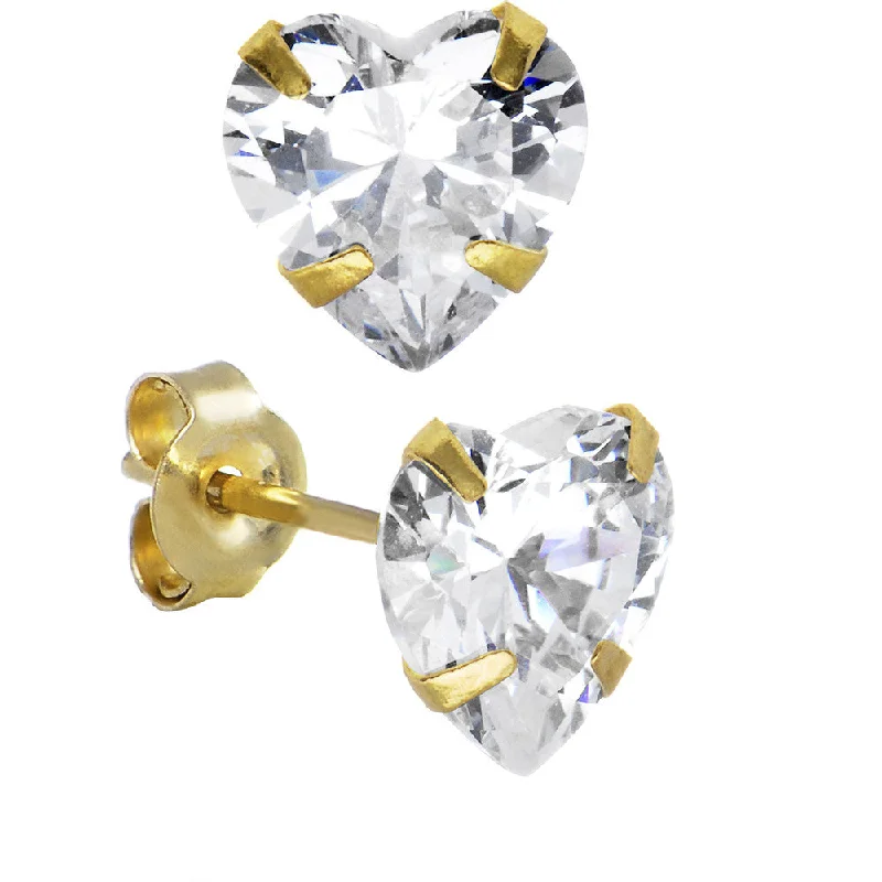 Women's Earrings – Elegant Designs for Every Personality--14kt Yellow Gold .47 ct Cubic Zirconia Heart Stud Earrings Women's Earrings – Elegant Designs for Every Personality--14kt Yellow Gold .47 ct Cubic Zirconia Heart Stud Earrings