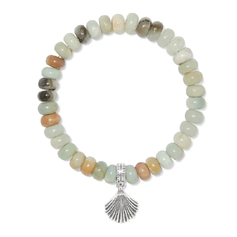 Crystal-Studded Bangles for Women-Silver Shells Bay Stretch Bracelet