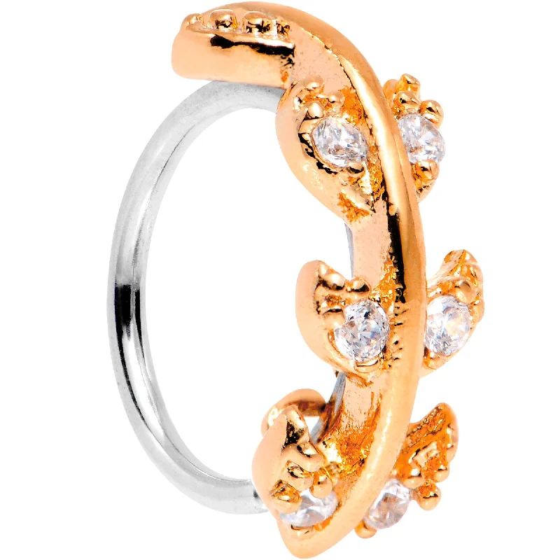Artistic Nose Rings for Creative Looks -18 Gauge Clear CZ Gem Rose Gold Tone Leafy Seamless Circular Ring Artistic Nose Rings for Creative Looks -18 Gauge Clear CZ Gem Rose Gold Tone Leafy Seamless Circular Ring