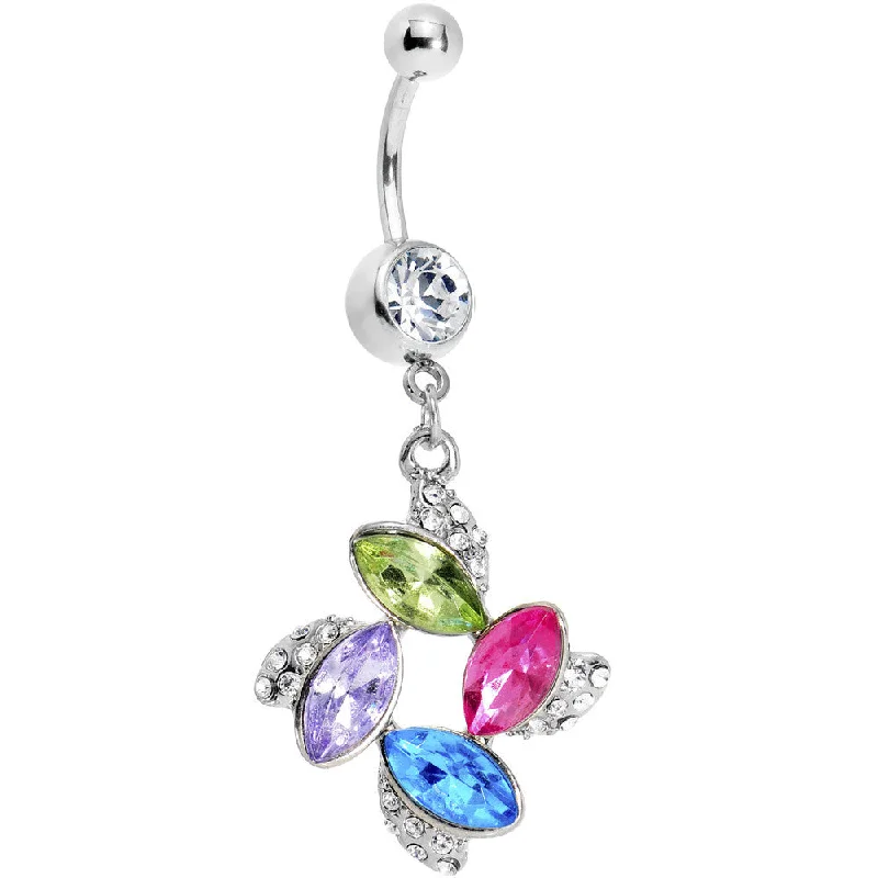 Comfortable Belly Rings with Smooth Texture -Multi Gem Pastel Vine Circle Dangle Belly Ring Comfortable Belly Rings with Smooth Texture -Multi Gem Pastel Vine Circle Dangle Belly Ring
