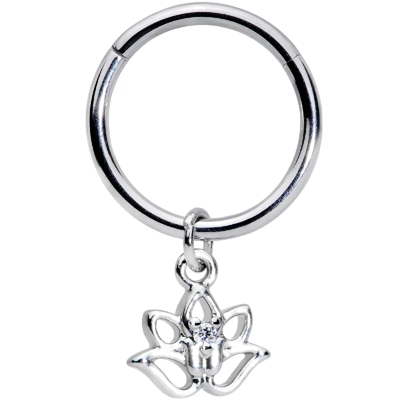 Comfortable Lip Rings for Sensitive Skin16 Gauge 3/8 Clear CZ Gem Lotus Flower Dangle Hinged Segment Ring Comfortable Lip Rings for Sensitive Skin16 Gauge 3/8 Clear CZ Gem Lotus Flower Dangle Hinged Segment Ring