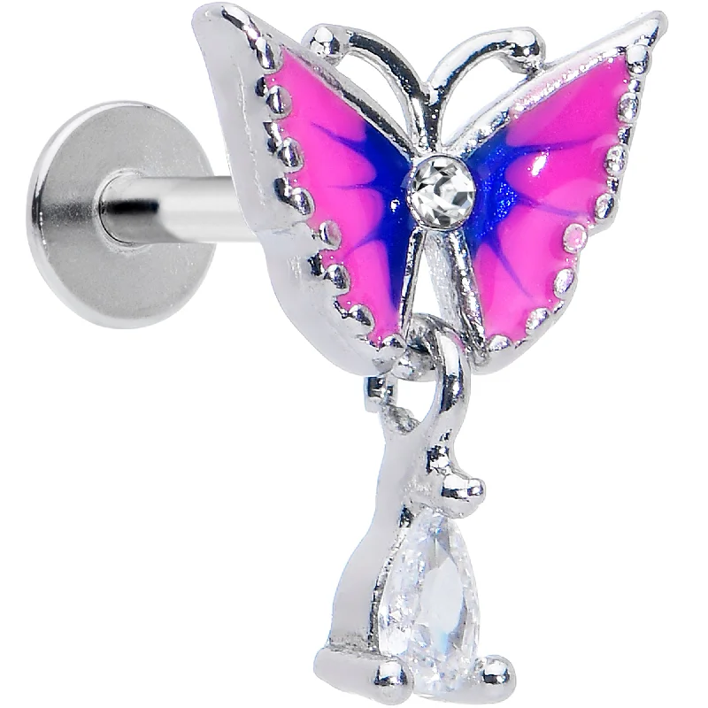Classic Lip Rings with Timeless Appeal16 Gauge 5/16 Clear Gem Butterfly Pink Dangle Labret Monroe Tragus