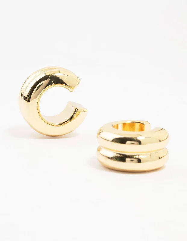 Women's Earrings – Elegant Designs for Every Personality--Gold Plated Ribbed Ear Cuffs