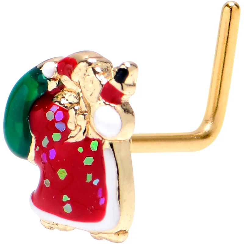 Elegant Nose Rings with Classic Touch -20 Gauge 7mm Gold Tone Glitter Santa Red Christmas L Shape Nose Ring Elegant Nose Rings with Classic Touch -20 Gauge 7mm Gold Tone Glitter Santa Red Christmas L Shape Nose Ring
