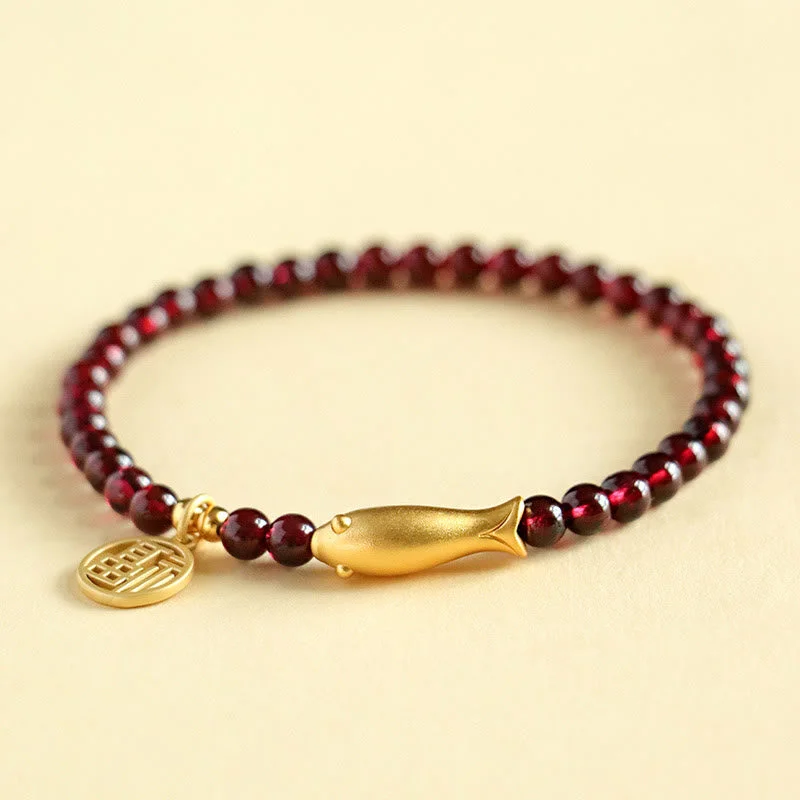 Stylish Beaded Bracelets for Men-Buddha Stones Garnet 925 Sterling Silver Fish Fu Character Purification Bracelet Stylish Beaded Bracelets for Men-Buddha Stones Garnet 925 Sterling Silver Fish Fu Character Purification Bracelet