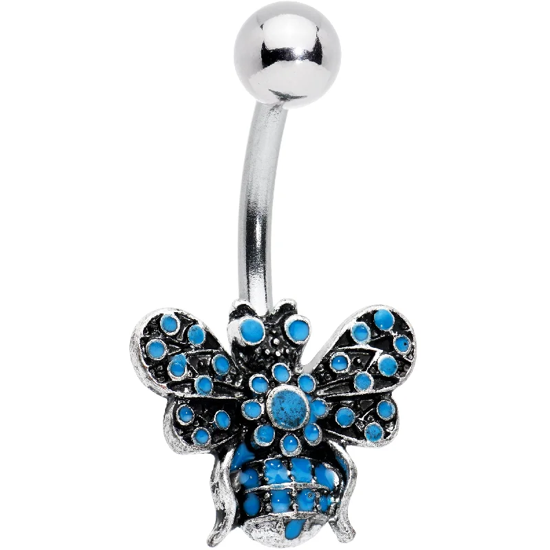 Belly Rings with Shiny Accents for Extra Glam -Textured Blue Baroque Butterfly Belly Ring Belly Rings with Shiny Accents for Extra Glam -Textured Blue Baroque Butterfly Belly Ring